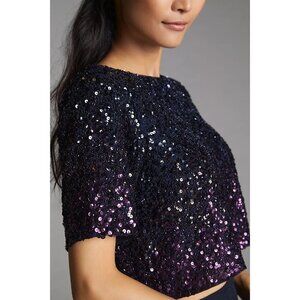 NWT Women's - Anthropologie Let Me Be Ombre Cropped Sequined Blouse, Size XL